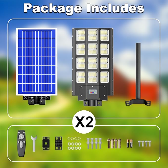 2-Pack Solar Street Lights Outdoor Waterproof, 9800W Solar Light Outdoor Dusk to Dawn, 240000LM 7000K Flood Light Motion Sensor for Garden/Yard/Parking Lot Lighting