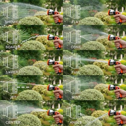 Garden Hose Nozzle, Hose Sprayer Nozzle with 10 Spray Patterns, Thumb Control On Off Valve, High Pressure Metal Water Hose Nozzle for Car Wash, Plants, Pets & Outdoor Cleaning, Orange