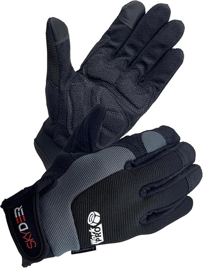 SKYDEER Touch Screen Leather Work Gloves for Men, Impact Protection, Vibration Reduction, Machine Washable Gardening Gloves (SD8820G/S)