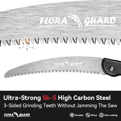 FLORA GUARD 10-Inch Folding Hand Saw, Heavy Duty Pruning Saw with Multi-Level Razer Teeth for Wood Cutting, Tree Trimming, Professional Camping Gardening Tools