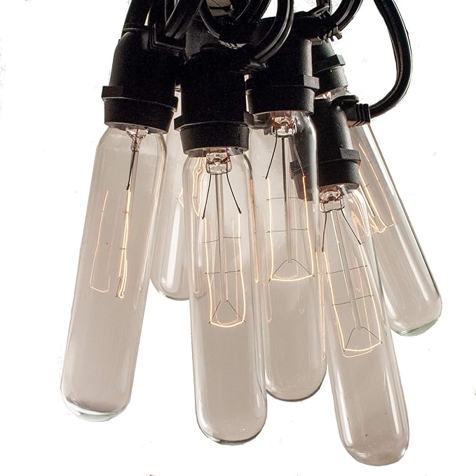 Hometown Evolution, Inc. Commercial Edison Bulb Outdoor String Lights with Hand-Threaded Filament (T25 Tube Edison - Commercial Black Wire, 100 ft)