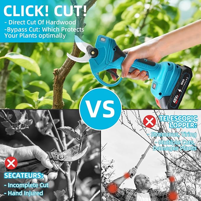 2-IN-1 Brushless Pole Pruning Shear, 2 * 2000mAh Battery, 15ft Reach 1.2" Cutting Diameter, Battery Powered Cordless Electric Pruning Shears, Pole Pruner for Garden Tree Trimming Branch Cutting