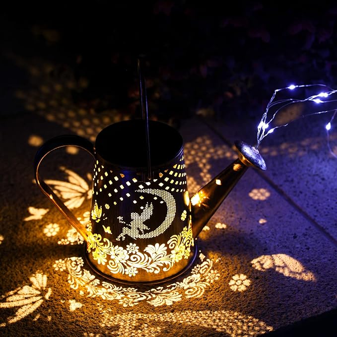 YJFWAL Solar Watering can with Lights, Unique Gifts for Christmas Mom Grandma Women Birthday, Waterproof Gardening Gifts Watering Can with Cascading Lights Outdoor Decor for Garden Patio Yard Pathway
