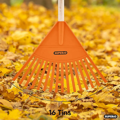 Kids Rake with Hardwood Handle, Durable Plastic Head to Sweep Leaves in Lawn and Tidying Up The Garden, 34" (Orange), 6 Pack