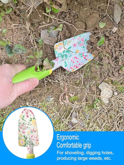 Pruning Shears, Large Soil Shovel, Dirt Rake, Gardening Daily Loosening and Pruning, Non-Slip and Durable, Gift for Men and Women(Gardening Tools Aluminum Set)(Lime Green Flower 3 PCS Tool)