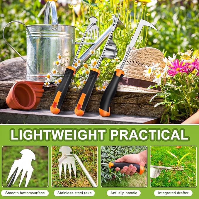 Hand Weeder Tool, Rubber Handle Manual Weeder Puller Tool, Uprooting Weeding Tools, Crack Weeder Crevice, 4 Teeth Weeding Tool, Planting and Weeding for Garden, Patio, Backyard Farm