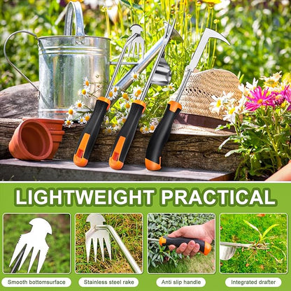 Hand Weeder Tool, Rubber Handle Manual Weeder Puller Tool, Uprooting Weeding Tools, Crack Weeder Crevice, 4 Teeth Weeding Tool, Planting and Weeding for Garden, Patio, Backyard Farm