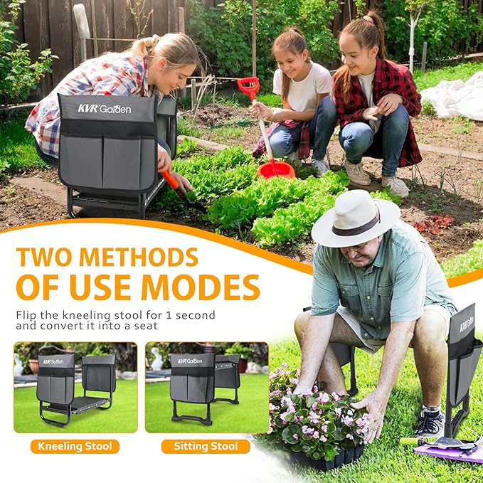 KVR Garden Kneeler Seat Heavy Duty, Upgraded Garden Bench Widened 10.2", Anti-Rust & Anti-Wear, Foldable Gardening Stool Prevents Back Pain Knees, Gift for Women Men, Seniors, Mom, Dad