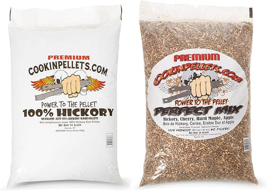 CookinPellets 40 Lb Perfect Mix Hickory, Cherry, Hard Maple, Apple Wood Pellets Bundle with CookinPellets Premium Hickory Grill Smoker Smoking Wood Pellets, 40 Pound Bag