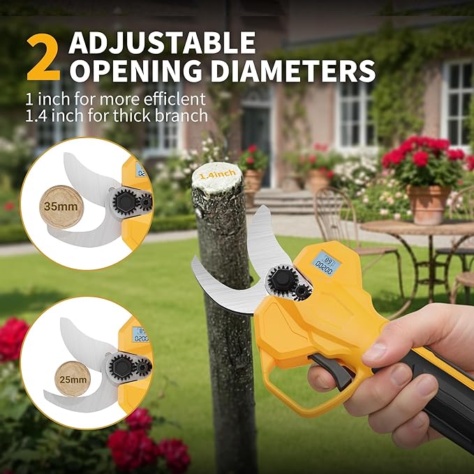 Electric Pruning Shears, Cordless Power Pruner with 1.4 Inch Cutting Diameter, LCD Display, Brushless Motor & 2×2.0Ah Batteries for Tree Branches & Garden