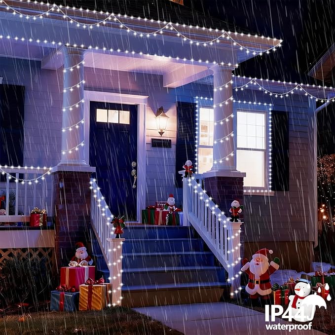 YEGUO 165ft 500 LED White Christmas Lights Outdoor Waterproof, Clear Wire String Lights Indoor, Twinkle Tree Lights Plug in with Timer Memory