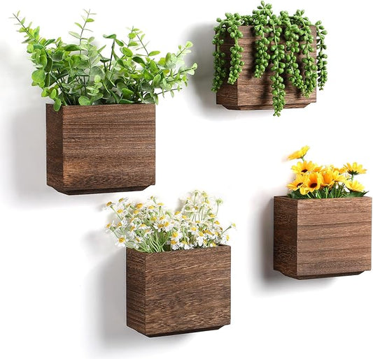 4 Pack Wood Wall Planters Natural Hanging Plant Pots Natural Farmhouse Wall Hanging Decor Vase for Indoor ADried Flowers and Faux Greenery