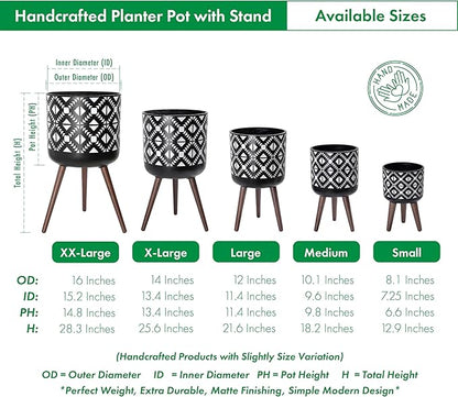 D'vine Dev 14 Inch Planter Pot with Stand, Mid-Century Tall Plant Pot with Legs for Indoor Plants, White/Black, 88-G-D-4