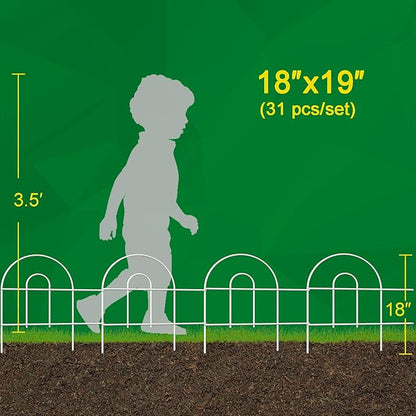 Decorative White Garden Fence Border 18in X50ft Outdoor Metal Wire Garden Fencing Flower Bed Folding Fences Panel Patio Edging Landscape for Yard