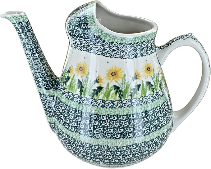 Blue Rose Polish Pottery - Yellow Dandelion Watering Can - 8" Tall - Polish Pottery Watering Can, for The Garden, Patio or Indoor Décor