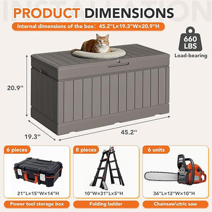 78 Gallon Deck Box Outdoor Indoor Waterproof Storage Box for Patio Furniture, Pool Accessories, Garden Tools, and Cushion Storage, Coffee