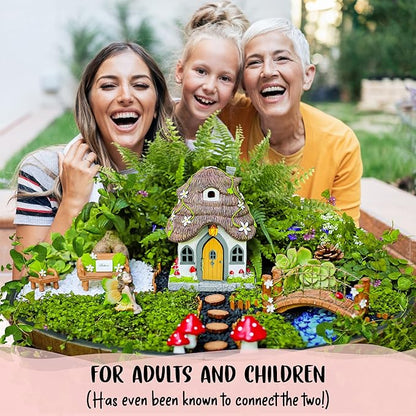 WILD PIXY Fairy Garden Kit - 13 Piece Glow in The Dark Accessories with 7.1" Outdoor Fairy House with Opening Door and Solar LED Light, Garden Door for Trees, Stones, Indoor/Outdoor Decor