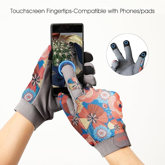 COOLJOB Medium Gardening Work Gloves for Women Ladies, Thorn Proof for Rose Pruning, Cactus Handling, Blackberry Bush Planting, Puncture Resistant Anti-Slip Flexible, 1 Pair M Floral Purple