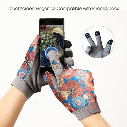 COOLJOB Small Gardening Work Gloves for Women Ladies, Thorn Proof for Rose Pruning, Cactus Handling, Blackberry Bush Planting, Puncture Resistant Anti-Slip Flexible, 1 Pair S Floral Orange