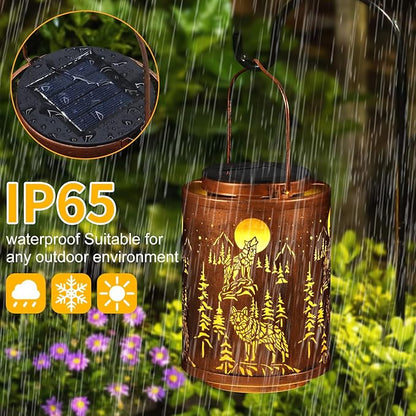 Solar Lanterns Garden Decor Birthday Gifts for Women Mon Grandma Metal Hanging Solar Lights Waterproof Outdoor Decoration for Outside LED Lanterns for Yard Patio Lawn Pathway(Wolf)