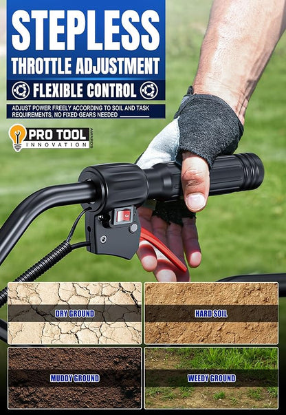 Wild Badger Power Garden Tiller 53cc Mini Cultivator 15 inch Powerful Liftable Booster Rod Tilling Tool for Lawn, Garden and Field Soil Cultivation