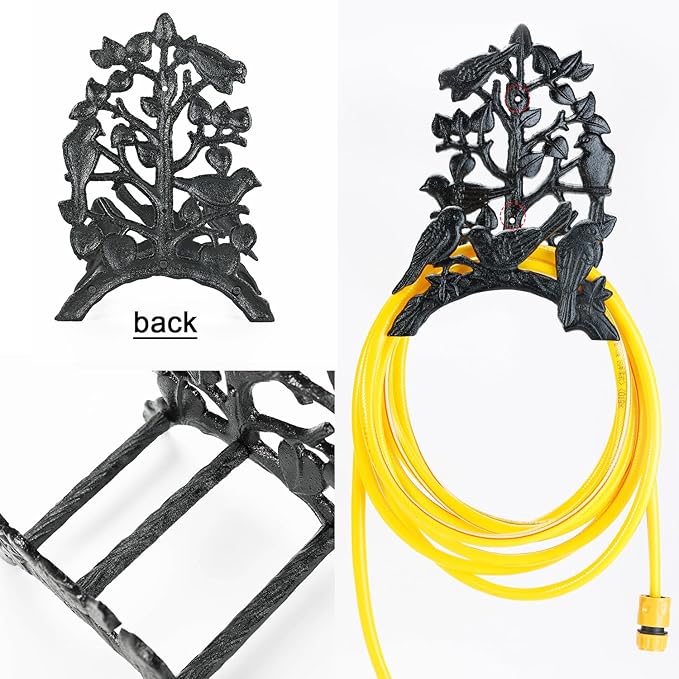 Sungmor Heavy Duty Cast Iron Garden Hose Holder - Wall Mounted Water Hanger - Retro Style Decorative Rack Reel - 50FT 75FT 100FT Bulter Storage - Indoor Outdoor Metal Stand