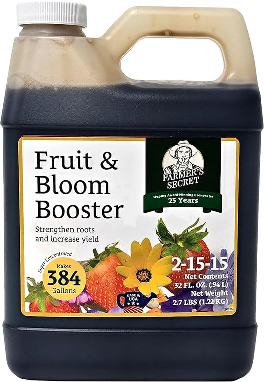 Farmer’s Secret Fruit & Bloom Booster Fertilizer (32oz) - Super Concentrated - Boosts Flowering and Yield on All Varieties of Fruits, Vegetables and Flowers