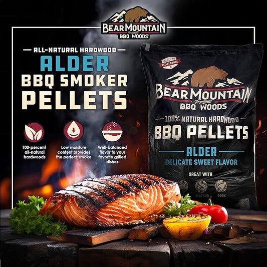 Bear Mountain All Natural Wood Pellets for Smoker, Grill & BBQ, 20 Lbs, Alder - Premium Hardwood Barbecue Pellet Accessories for Indoor and Outdoor Grilling