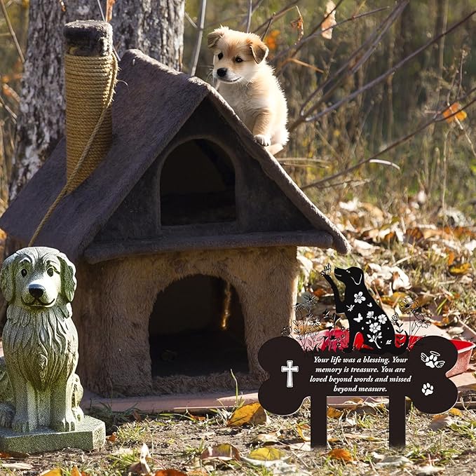 Pet Grave Markers Dog - Metal Memorial Plaques Garden Stakes for Outside Dogs Headstone Decor for Yard