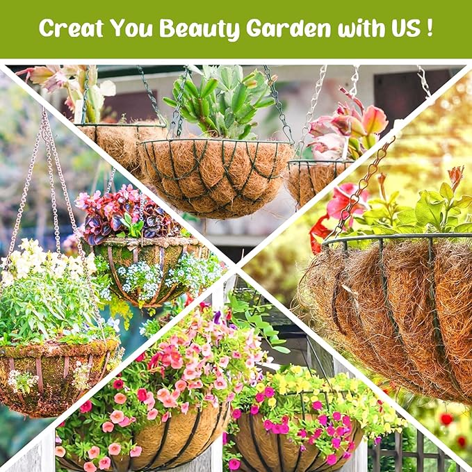 Legigo 6 Pack 10 Inch Hanging Basket Coco Liners Replacement, 100% Natural Round Coconut Coco Fiber Planter Basket Liners for Hanging Basket Flowers/Vegetables