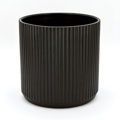 Amazon Basics Fluted Ceramic Round Planter, 10-inch, Black