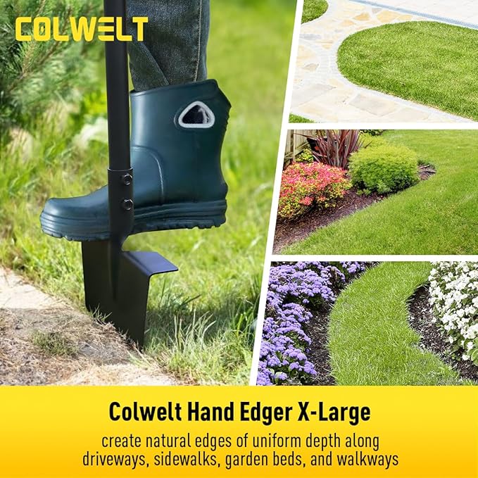 Colwelt Edger Lawn Tool Extra-Tall 52.4'', Garden Edger Chopper with V-Shape Tempered Blade, Half Moon Lawn Edger Tools with XL Solid Steel Handle, Grass Edger Tool Manual for Yard Landscaping Edging