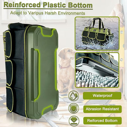 17in Tool Bag For Men Heavy Duty with Waterproof Molded Base, High Capacity Wide Mouth Tote, Construction Worker Electricians Tool Bags, Large Tool Bag Organizer for Men Women Tool Tote