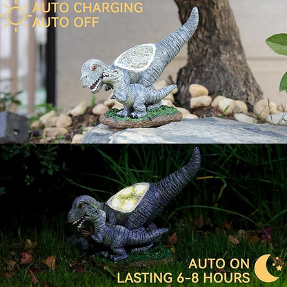 Garden Statue Dinosaur,Solar Dinosaur Decor for Outdoor,Resin Dinosaurs Figurine with Solar Light for Patio,Balcony,Yard,Lawn Ornament,Perfect Garden Gift