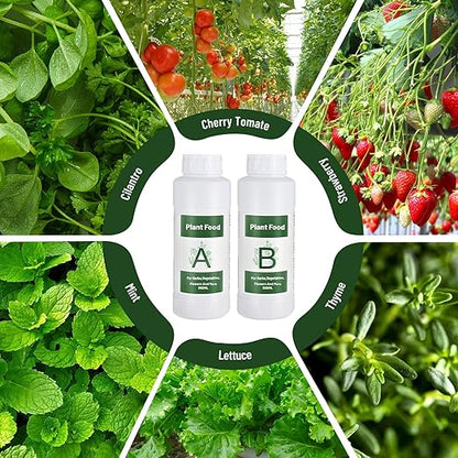 1000ml Hydroponic Nutrients A&B for Aerogarden Plant Food with 2 Measuring Cups - Fertilizer for Indoor Hydroponics Garden & Growing Vegetables, Fruits, Flowers (1000ml)