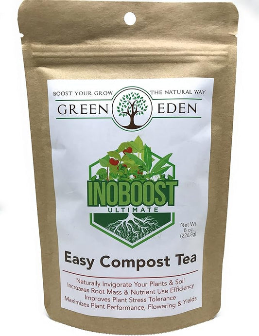 GreenEden InoBoost Ultimate Easy Compost Tea for Plants - Nutrient & Bloom Booster - Soluble Biostimulants for Plant Growth, Flowering & Yields - 8oz. Microbial Inoculant - Super Soil