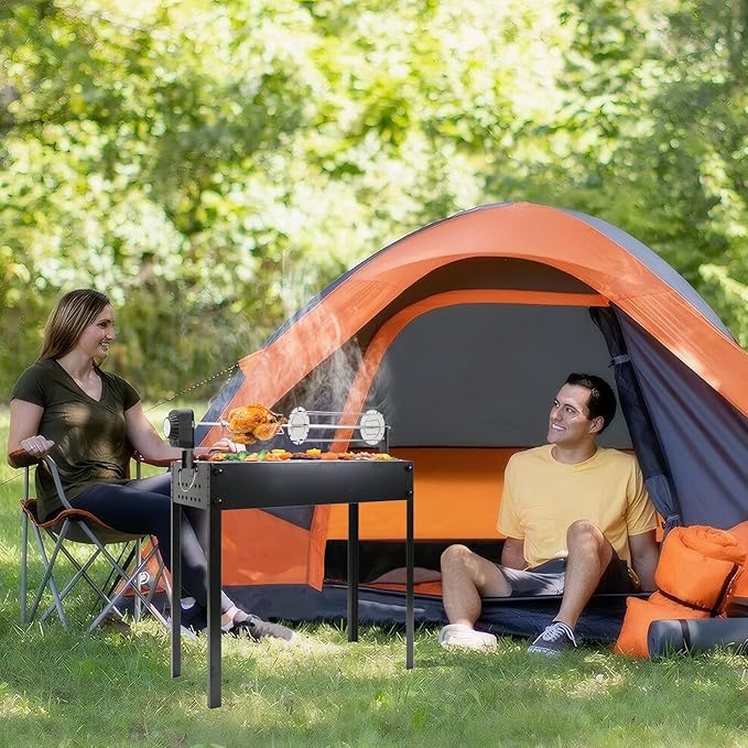 BDL Charcoal Grills Portable Rotisserie Grill Roaster with Motor, BBQ Lamb Skewer Camping Barbecue Grill for Garden Backyard Party Picnic Travel Outdoor Cooking Use