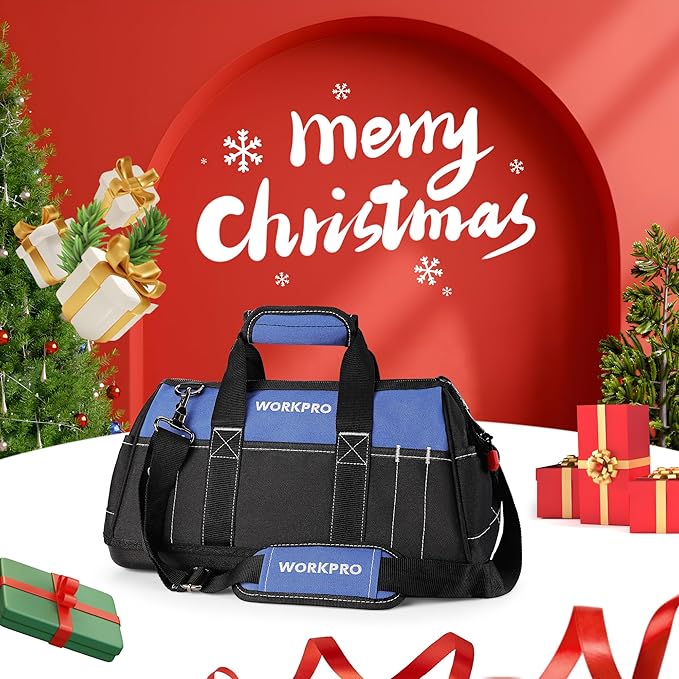 WORKPRO 16-inch Wide Mouth Tool Bag with Water Proof Molded Base