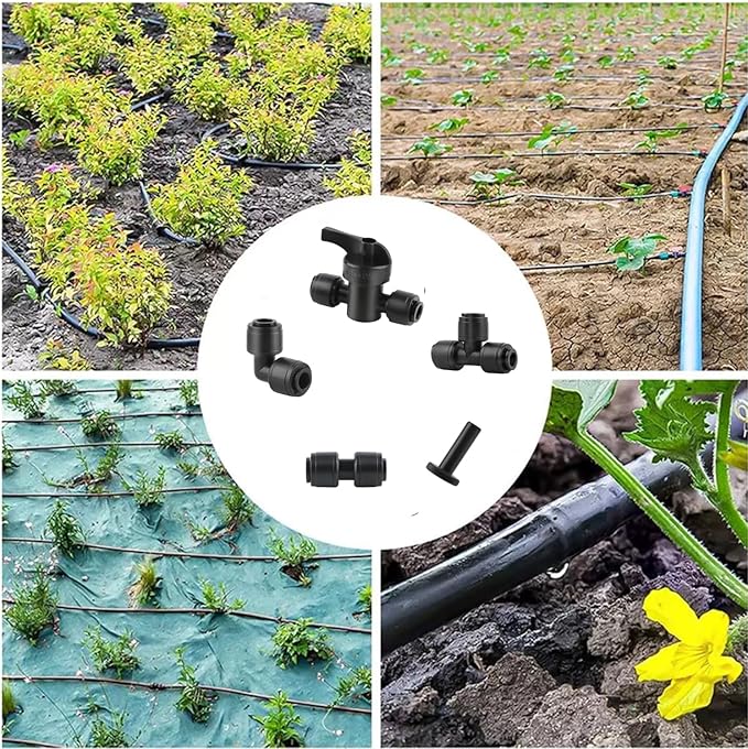 12 Pack 1/4 Inch Drip Irrigation Elbow Fitting, 90 Degree Quick Connect Corner Connector for 1/4" Tubing, Leak-Proof & Easy Install for Garden, Farm, Greenhouse Systems