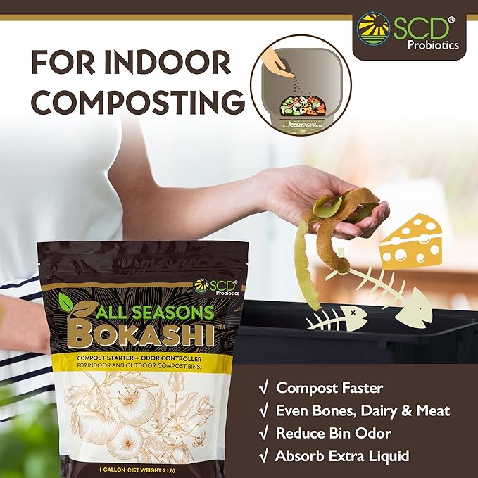 All Seasons Bokashi Compost Starter - 2 lbs (1 Gallon) 6.6 lbs Dry Bokashi Bran for Kitchen Compost Bin, Compost Pet and Food Waste Easily with Low Odor, (3 Pack) by SCD Probiotics