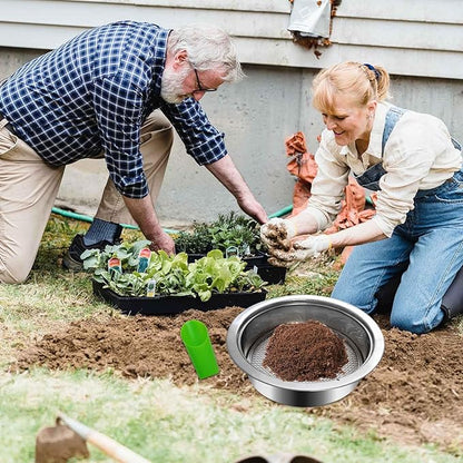 3PCS Interchangeable Mesh Soil Sifter for Gardening - 3/6/9mm Stainless Steel Stackable Sieve with Soil Scoop, Ideal for Dirt Sand Rock Compost Filtration