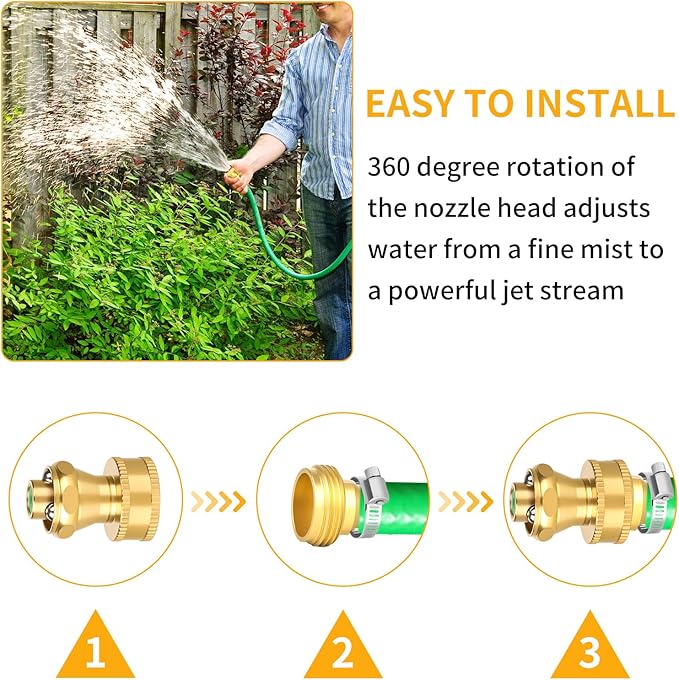 high pressure hose nozzle with connector - adjustable rotating brass spray nozzle for garden hose, terrace washing and vehicle cleaning(A set of nozzles)