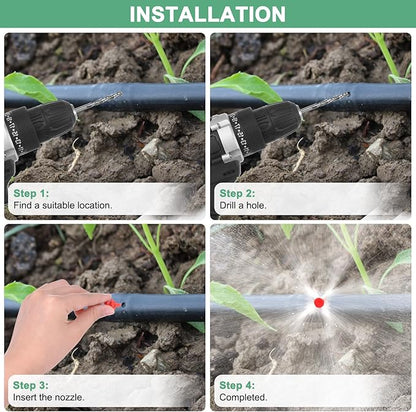 150-Pack Misting Nozzles, 90/180/360 Degree Irrigation Emitter Sprinklers for Garden/Plant/Lawn Water Irrigation System Barbed Refraction Atomizing Dripper [Blue/Green/Red]