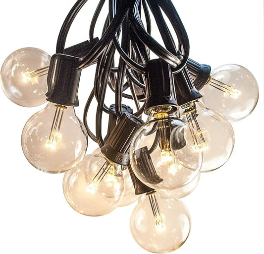 Hometown Evolution, Inc. 50 Foot G40 LED Patio String Lights (Black Wire) LED G40 Clear 1.6 Inch .6 Watt Bulbs for Outdoor String Patio Lights