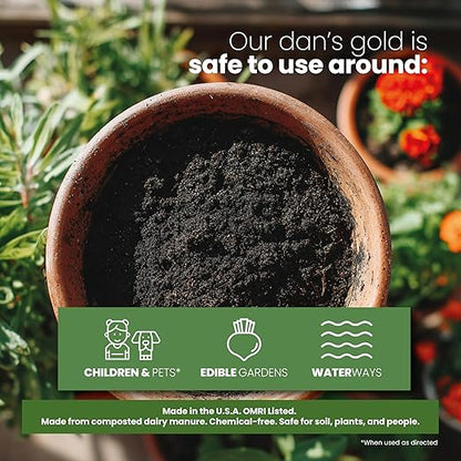 Soil Seed & Water Dan’s Gold Organic Dairy Compost – Rich, Aged Compost for Garden Beds, Raised Beds & Soil Enrichment - OMRI Listed Organic Fertilizer