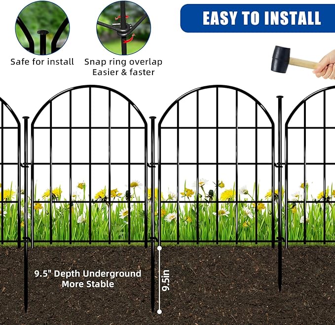 26 Pack Decorative Garden Fence, 22in X 28ft Arched No Dig Fence Border, Garden Edging Border, Rustproof Metal Animal Barrier with Ground Stake for Dog, Rabbit, Outdoor Yard Patio Decor
