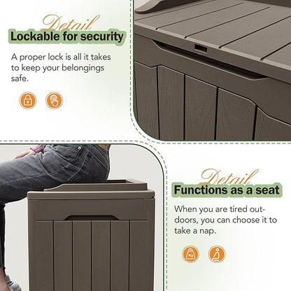 Greesum 31 Gallon Resin Deck Box All Weather Outdoor Storage Boxes for Patio Furniture Set,Outdoor Toys,Garden Tools,Brown