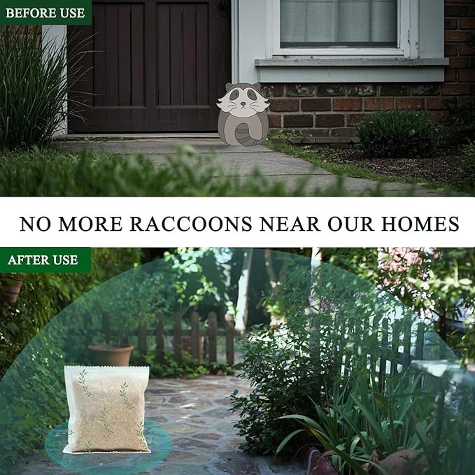 Natural Raccoon Repellent Granules – 8-Pack (25g per Bag) | Eco-Friendly, Non-Toxic & Long-Lasting Protection with Garlic, Peppermint & Wintergreen Oils | Safe for Pets and Children