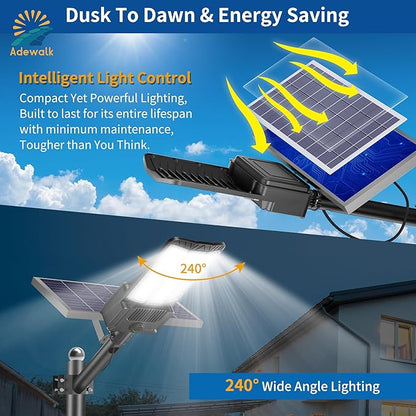 10000W Solar Street Light Outdoor, Commercial Grade Outdoor Solar Lights Dusk to Dawn, Large Panel Pro Outside Light with Motion Sensor and Remote, Solar Parking Lot Lights for Yard, Country 2 Pack
