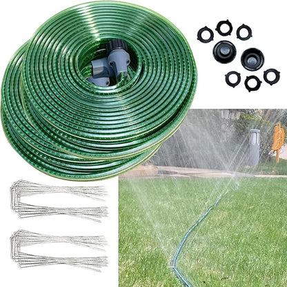 100 FT （50FT*2 Flat Sprinkler Hose for Lawn Watering Garden Soaker Hose with Holes, Heavy Duty Lightweight No-Kink Water Hose with Stakes, Irrigation Hose, Great Fun for Kids and Dog